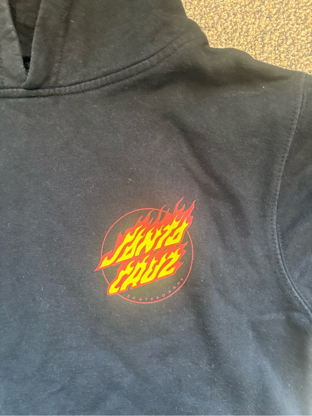 Santa Cruz Skateboards Black Hoodie with Red and Yellow Flame Logo